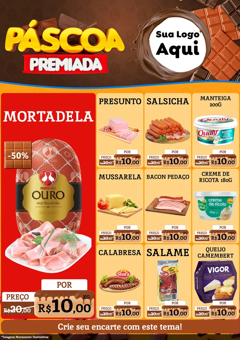Modelo de Encarte para Encarte A4 Vertical com o tema Páscoa Premiada para Frios e Laticínios