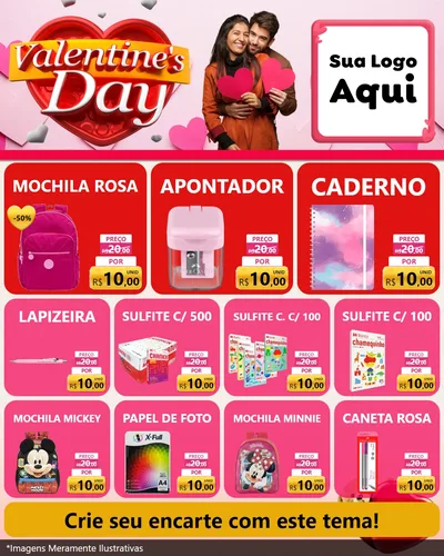 Modelo de Rede Social para Feed Instagram com o tema Valentine's Day para Papelaria