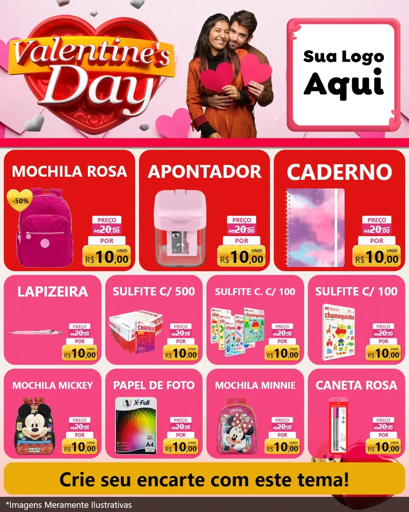Modelo de Rede Social para Feed Instagram com o tema Valentine's Day para Papelaria