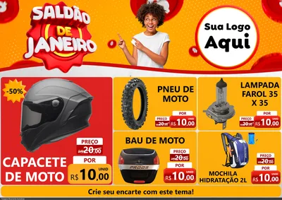 Modelo de Encarte para Encarte A4 Horizontal com o tema Saldão de Janeiro para Moto peças