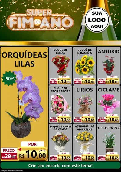 Modelo de Encarte para Encarte A4 Vertical com o tema Super Fim de Ano para Floricultura e jardim