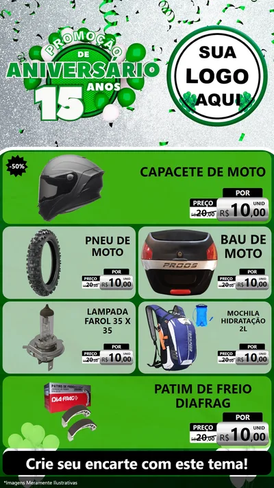 Modelo de TV para TV Vertical com o tema Promoção de Aniversário - 15 Anos para Moto peças
