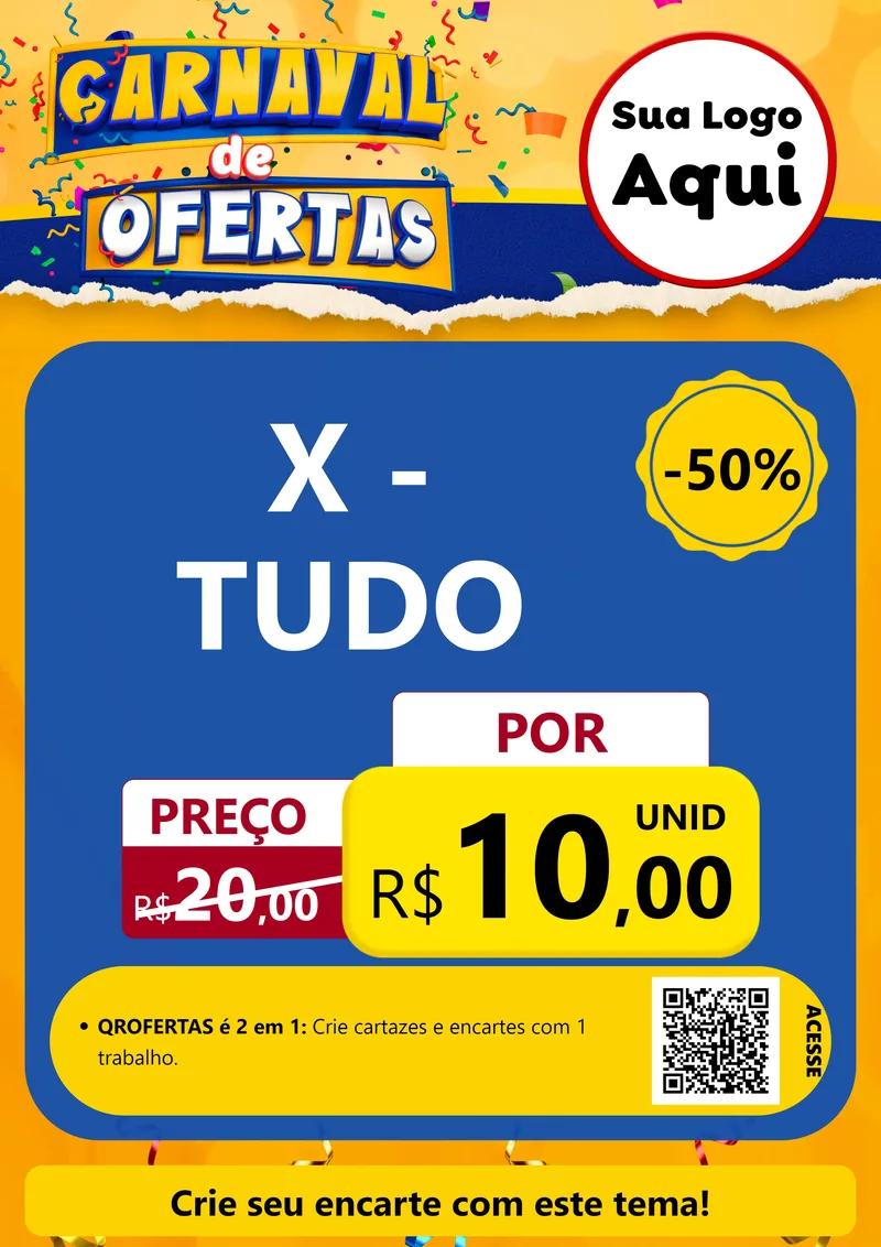 Modelo de Cartaz para Cartaz A4 Vertical com o tema Carnaval de Ofertas para Hamburgueria