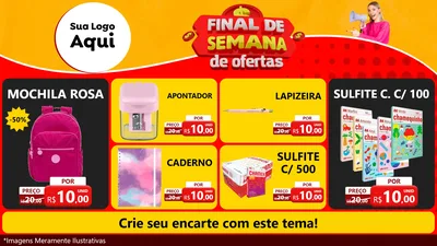 Modelo de TV para TV Horizontal com o tema Final de Semana de Ofertas para Papelaria
