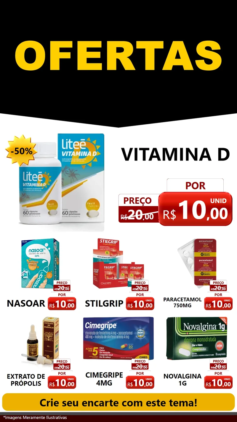 Modelo de Rede Social para Stories com o tema Ofertas Preto e Vermelho Cartaz para Farmácia