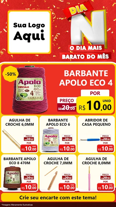 Modelo de Rede Social para Stories com o tema Dia N o Dia Mais Barato do Mês para Armarinho e Aviamentos