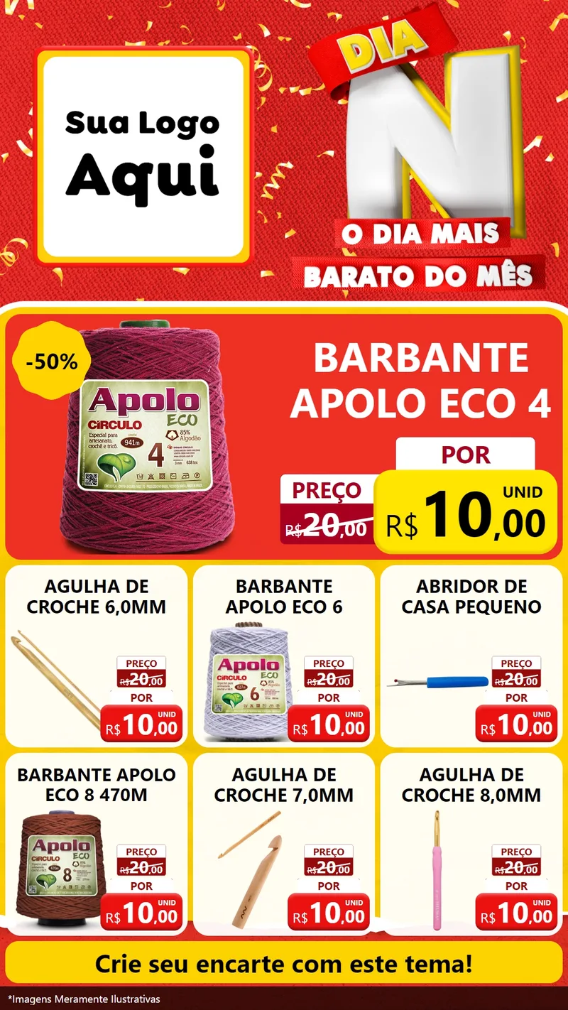 Modelo de Rede Social para Stories com o tema Dia N o Dia Mais Barato do Mês para Armarinho e Aviamentos
