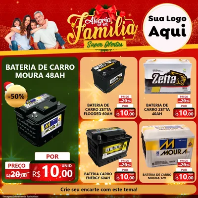 Modelo de Rede Social para Feed Facebook com o tema Alegria em Família Super Ofertas - Natal para Baterias Elétricas