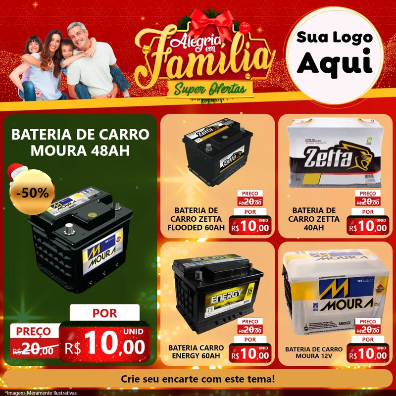 Modelo de Rede Social para Feed Facebook com o tema Alegria em Família Super Ofertas - Natal para Baterias Elétricas