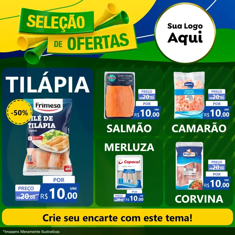 Modelo de Rede Social para Feed Facebook com o tema Seleção de Ofertas - Copa para Peixaria