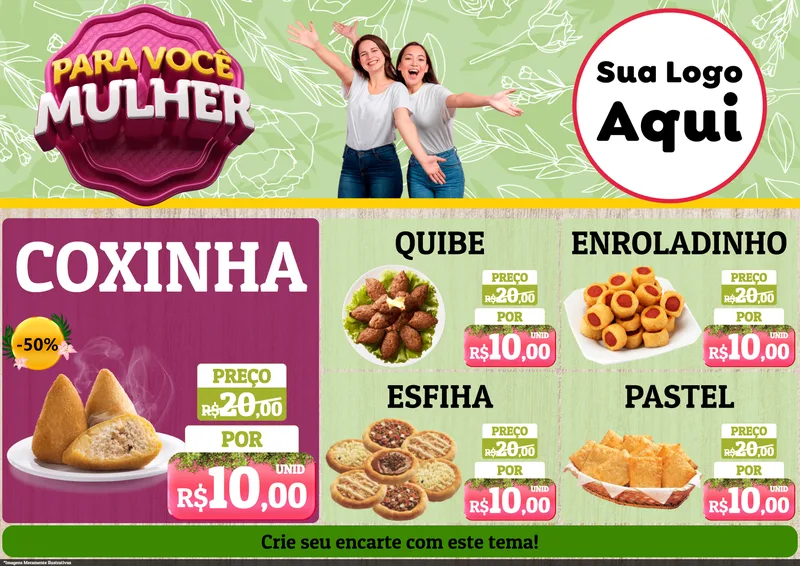 Modelo de Encarte para Encarte A4 Horizontal com o tema Para Você Mulher para Salgadaria