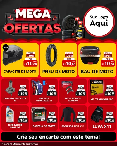 Modelo de Rede Social para Feed Instagram com o tema Mega Ofertas - Motopeças para Moto peças