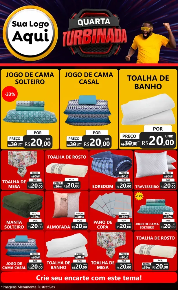 Modelo de Encarte para Encarte Grande com o tema Quarta Turbinada para Cama, Mesa e Banho