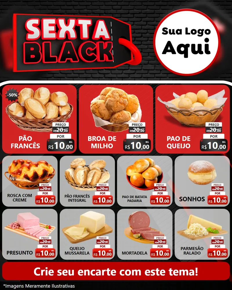 Modelo de Rede Social para Feed Instagram com o tema Sexta Black para Padaria
