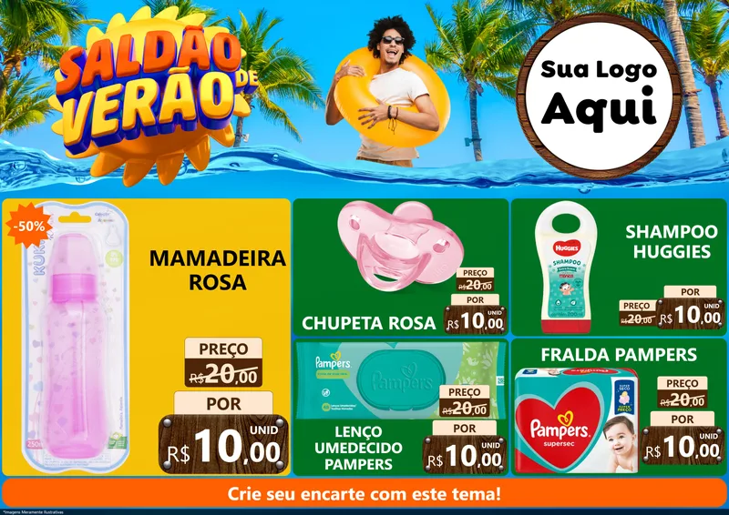 Modelo de Encarte para Encarte A4 Horizontal com o tema Saldão de Verão para Bebês