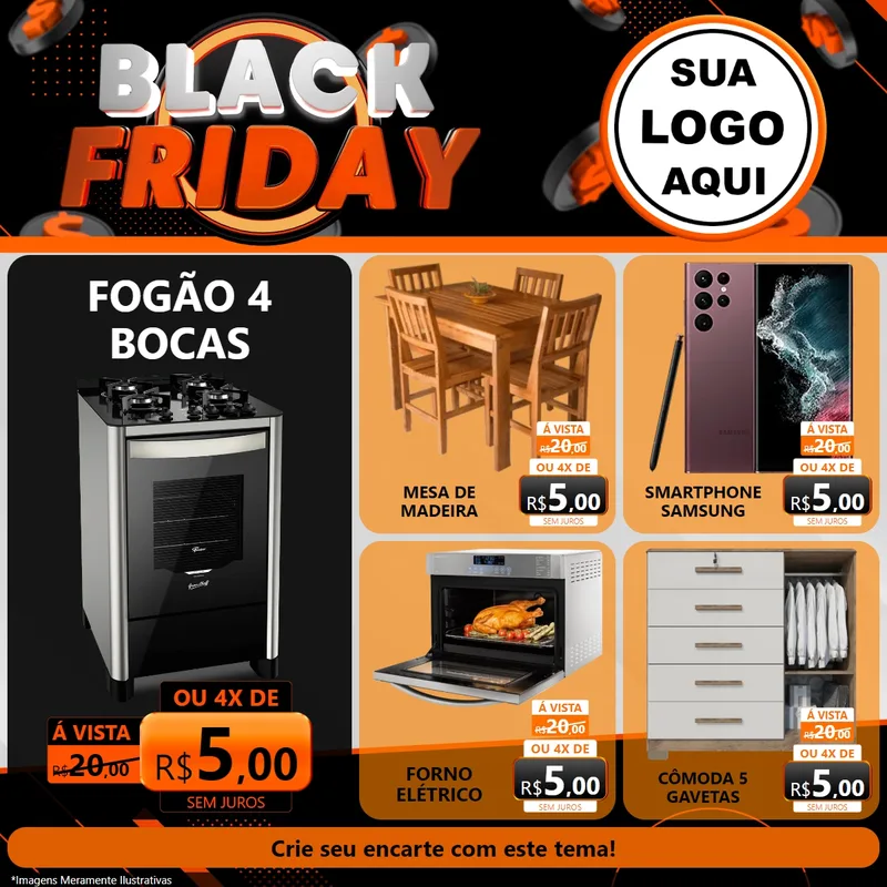 Modelo de Rede Social para Feed Facebook com o tema Black Friday para Móveis e Eletro