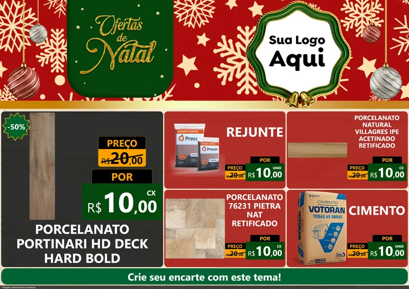 Modelo de Encarte para Encarte A4 Horizontal com o tema Natal de Ofertas para Pisos e revestimentos