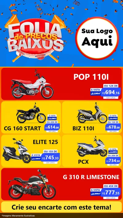 Modelo de TV para TV Vertical com o tema Folia de Preços Baixos para Concessionaria de Motos