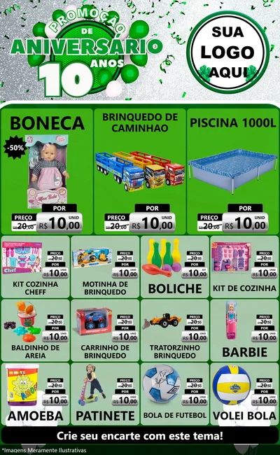 Modelo de Encarte para Encarte Grande com o tema Promoção de Aniversário - 10 Anos para Brinquedos