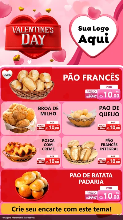 Modelo de TV para TV Vertical com o tema Valentine's Day para Padaria