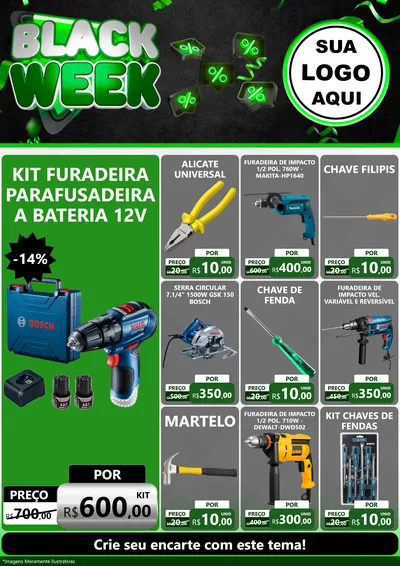 Modelo de Encarte para Encarte A4 Vertical com o tema Black Week para Maquinas e Ferramentas