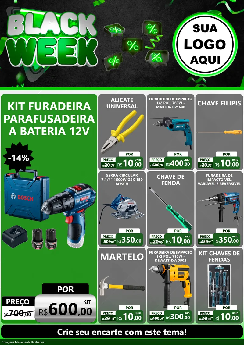 Modelo de Encarte para Encarte A4 Vertical com o tema Black Week para Maquinas e Ferramentas