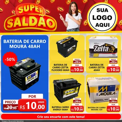 Modelo de Rede Social para Feed Facebook com o tema Super Saldão para Baterias Elétricas