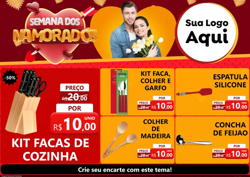 Modelo de Encarte para Encarte A4 Horizontal com o tema Semana dos Namorados para Utilidades Domésticas