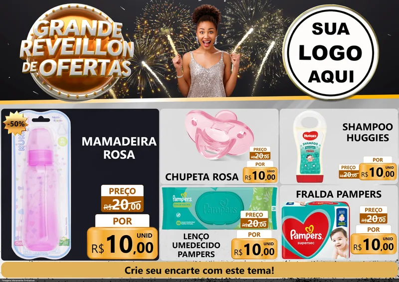 Modelo de Encarte para Encarte A4 Horizontal com o tema Grande Réveillon de Ofertas para Bebês