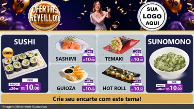 Modelo de TV para TV Horizontal com o tema Ofertas de Réveillon para Comida japonesa