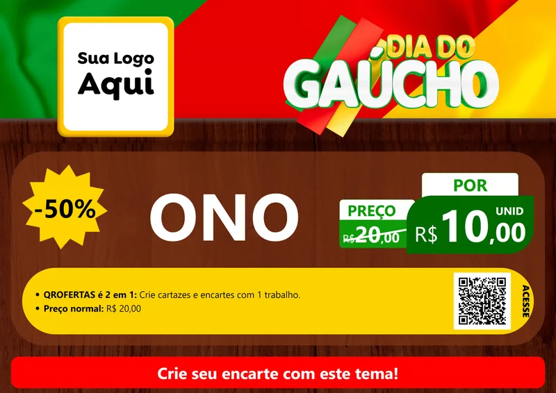 Modelo de Cartaz para Cartaz A4 Horizontal com o tema Dia do Gaúcho para Óticas