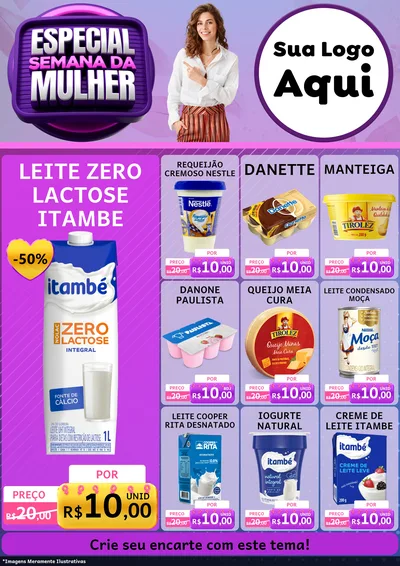 Modelo de Encarte para Encarte A4 Vertical com o tema Especial Semana da Mulher para Frios e Laticínios