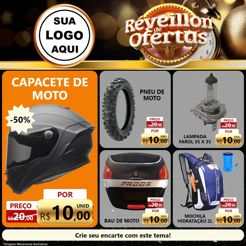 Modelo de Rede Social para Feed Facebook com o tema Réveillon de Ofertas para Moto peças