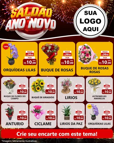 Modelo de Rede Social para Feed Instagram com o tema Saldão de Ano Novo para Floricultura e jardim