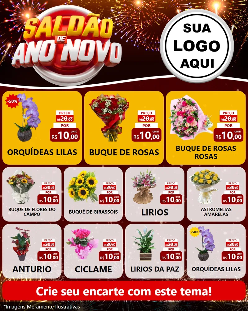 Modelo de Rede Social para Feed Instagram com o tema Saldão de Ano Novo para Floricultura e jardim