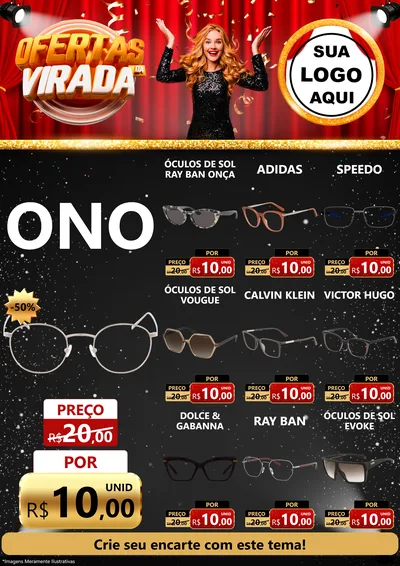 Modelo de Encarte para Encarte A4 Vertical com o tema Ofertas da Virada para Óticas
