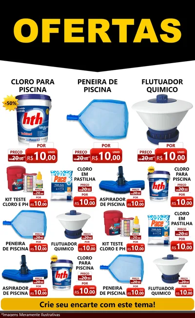 Modelo de Encarte para Encarte Grande com o tema Ofertas Preto e Vermelho Cartaz para Produtos para Piscina