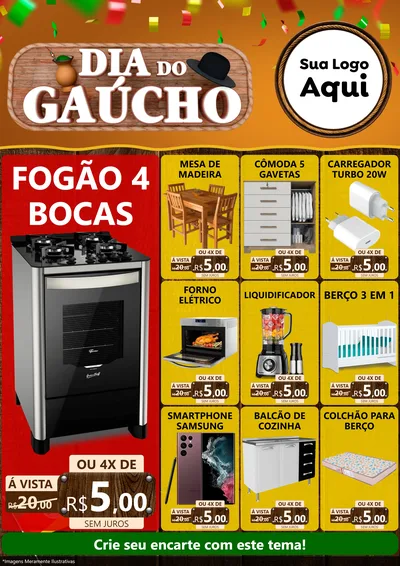 Modelo de Encarte para Encarte A4 Vertical com o tema Dia do Gaúcho para Móveis e Eletro