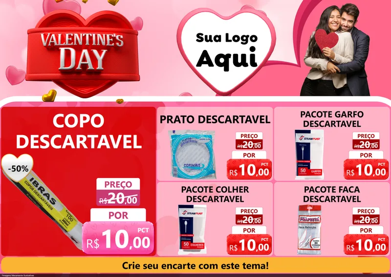 Modelo de Encarte para Encarte A4 Horizontal com o tema Valentine's Day para Embalagens