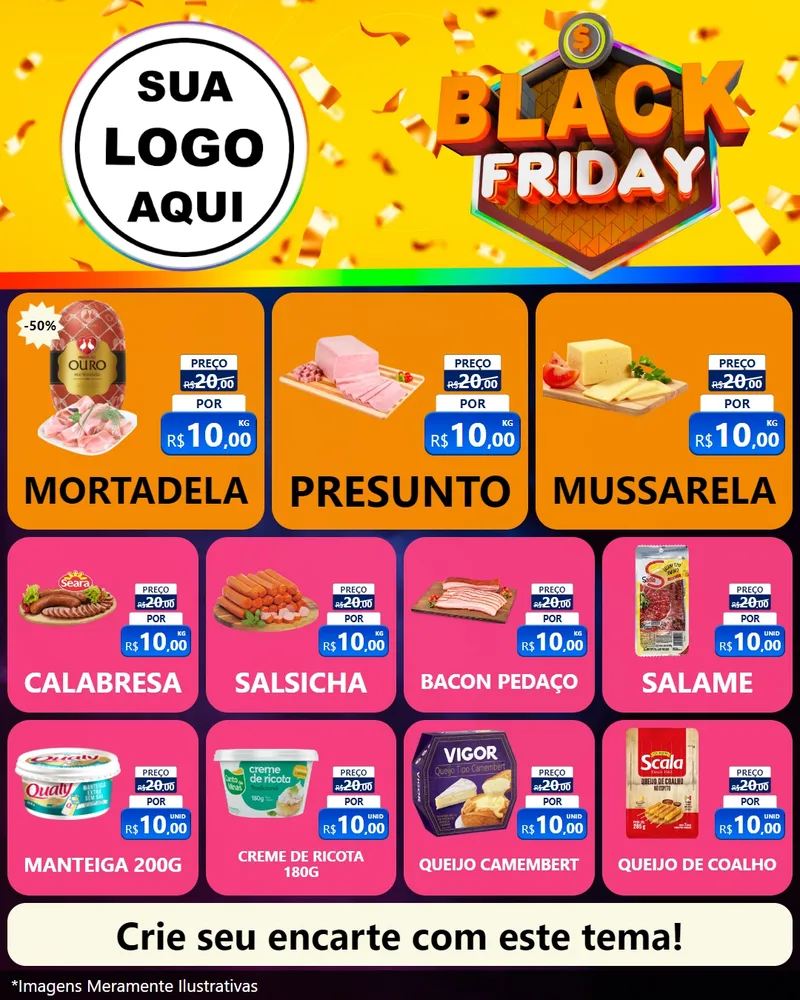 Modelo de Rede Social para Feed Instagram com o tema Black Friday para Frios e Laticínios