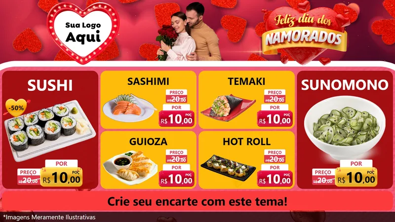 Modelo de TV para TV Horizontal com o tema Feliz Dia Dos Namorados para Comida japonesa