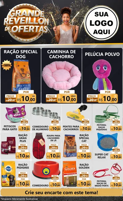 Modelo de Encarte para Encarte Grande com o tema Grande Réveillon de Ofertas para Pet Shop