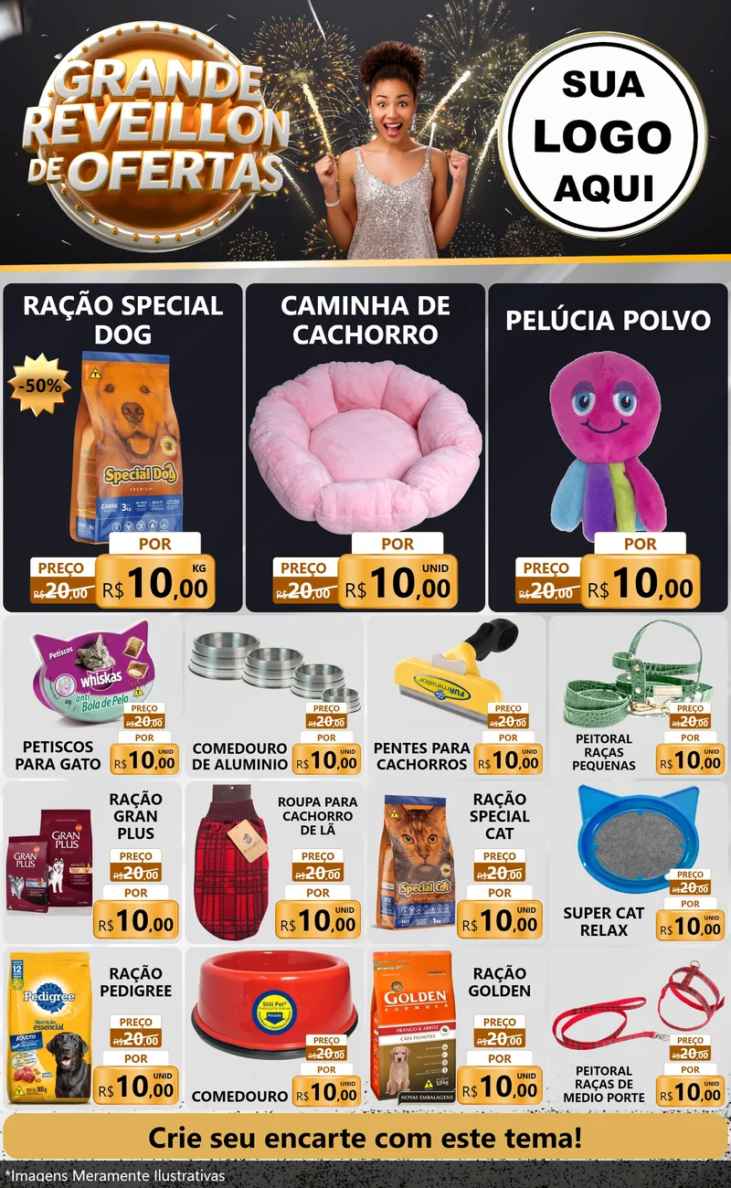 Modelo de Encarte para Encarte Grande com o tema Grande Réveillon de Ofertas para Pet Shop