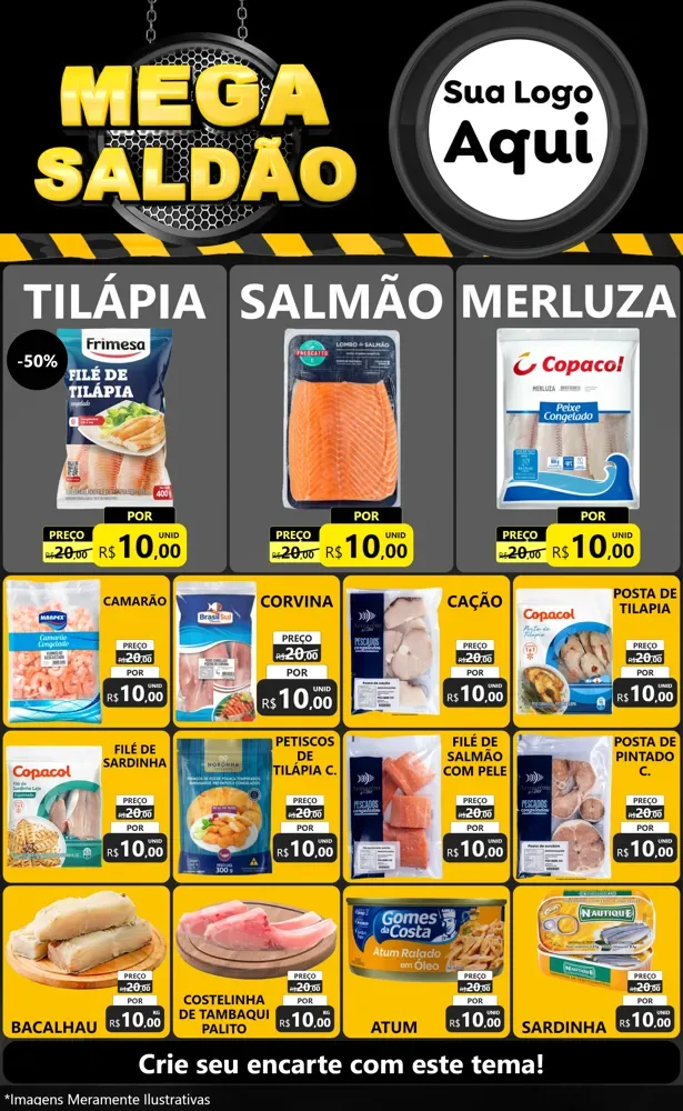 Modelo de Encarte para Encarte Grande com o tema Mega Saldão para Peixaria