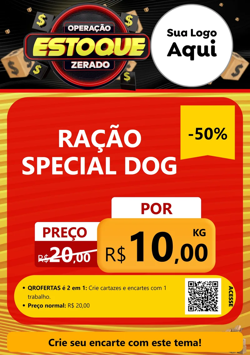 Modelo de Cartaz para Cartaz A4 Vertical com o tema Operação Estoque Zerado para Pet Shop
