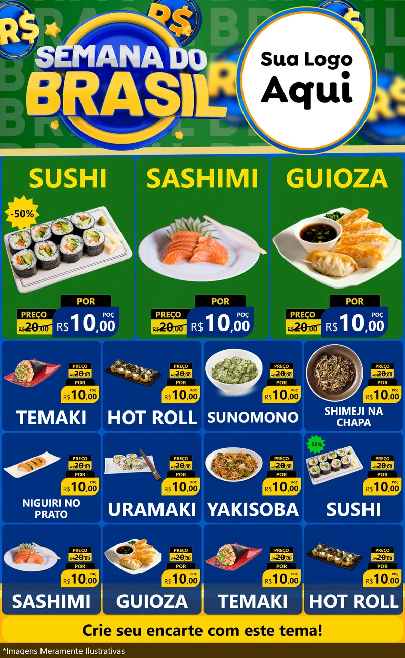 Modelo de Encarte para Encarte Grande com o tema Semana Do Brasil para Comida japonesa