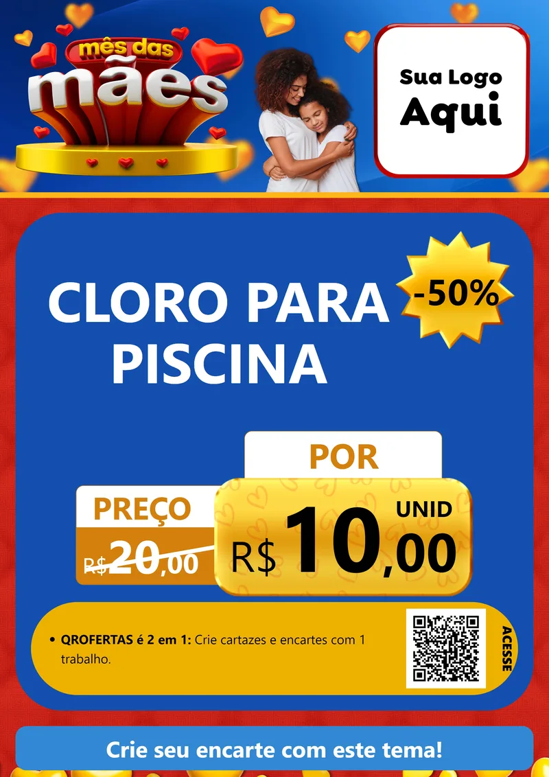 Modelo de Cartaz para Cartaz A4 Vertical com o tema Mês das Mães para Produtos para Piscina