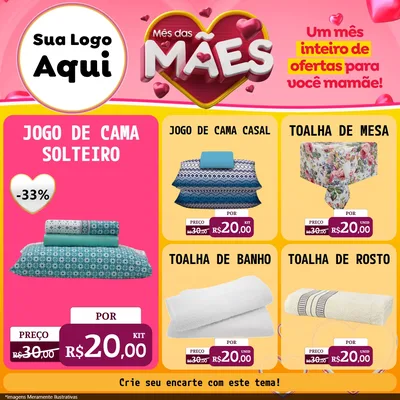 Modelo de Rede Social para Feed Facebook com o tema Mês das Mães para Cama, Mesa e Banho