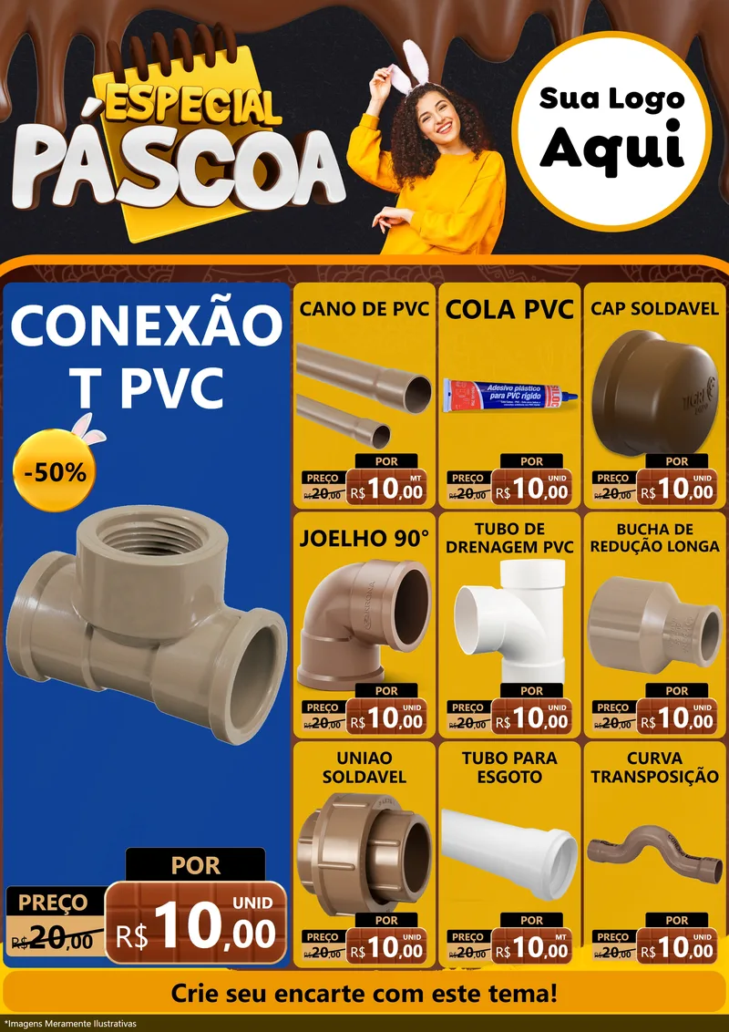 Modelo de Encarte para Encarte A4 Vertical com o tema Especial Páscoa para Tubos e conexões