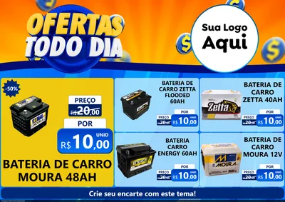 Modelo de Encarte para Encarte A4 Horizontal com o tema Ofertas Todo Dia para Baterias Elétricas